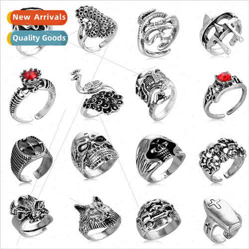 Fashion Retro Aged Trend Alloy Ring Carved Skeleton Ring Whe