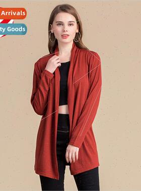 Pure wool cardigan women solid color medium-length warm jack