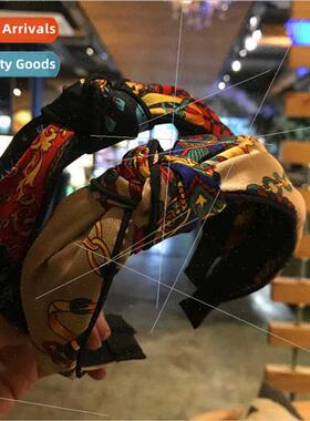 2021 cross wide edge knotting hair bands color blocking prin