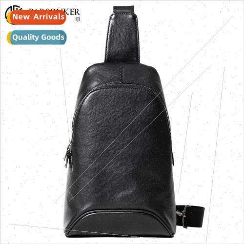 Summer men chest bag new leather solid color simple shoulder