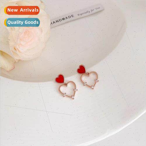 S925 silver pin heart earrings female 2023 new wave niche ea