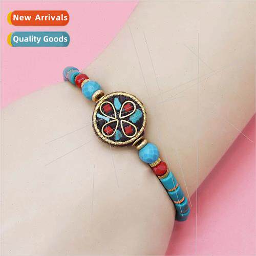 Bohemian ethnic turquoise acrylic beads rope hand-woven bell
