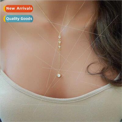 Europe fashion geometric Y-shaped inlaid diamond collarbone
