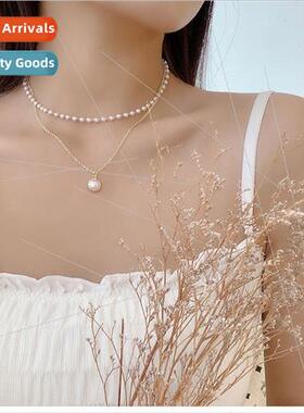 New spring summer fashion simple necklace niche double pearl