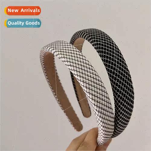 Retro plaid headband sponge hair band fabric compression hai