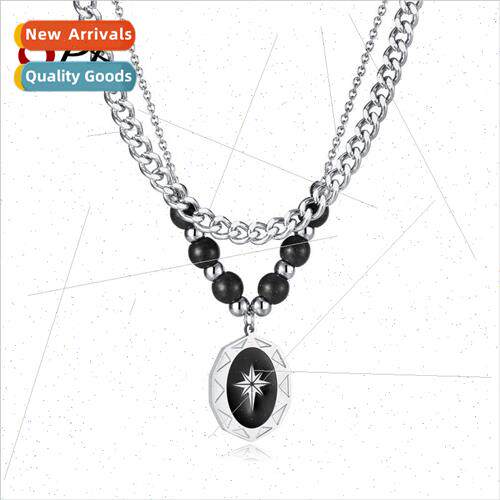 Europe double layer beaded stainless steel necklace irregula