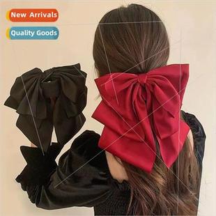 French gentle satin oversized bow ribbon hair clips female b