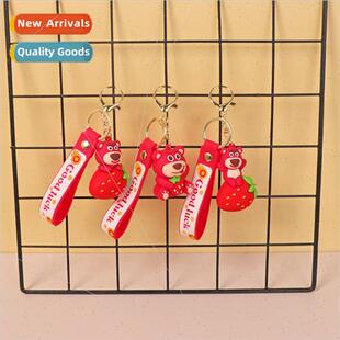 Cute silicone strawberry bear keychain cartoon creative doll