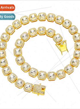 Europe new hip-hop square rhinestone necklace men set dance