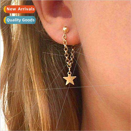 Korean niche fashion simple Ms. gold tassel earrings back ha