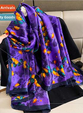 Ginkgo biloba silk scarf women fall winter fashion warm neck