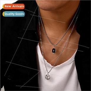 stainless steel men Europe layer black double cross creative