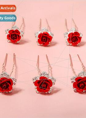 rose rhinestone headdress daily versatile 6 pack U-shaped ha