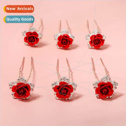 rose rhinestone headdress daily versatile 6 pack U-shaped ha