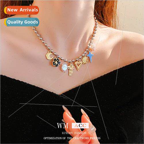 Tanium steel oil dripping flower heart round bead necklace i