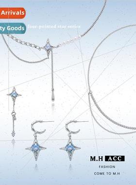 Blue hand-wound quadrangle earrings female niche hundred wh