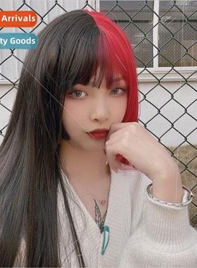 Halloween cos wig female black red two-color long hair princ