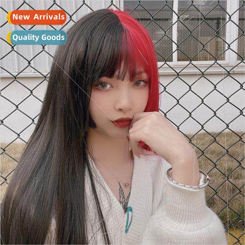 Halloween cos wig female black red two-color long hair princ