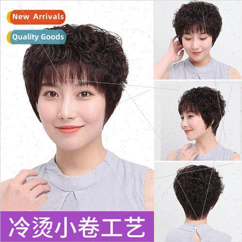 Real hair female short hair cold hot small volume middle-age