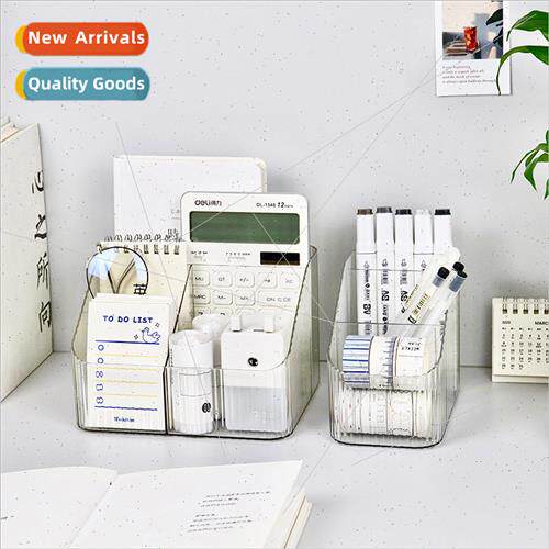 Transparent striped compartment desktop organizer cosmetic o