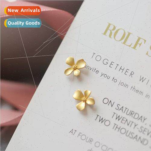 925 silver pin gold flower earrings female niche premium ear