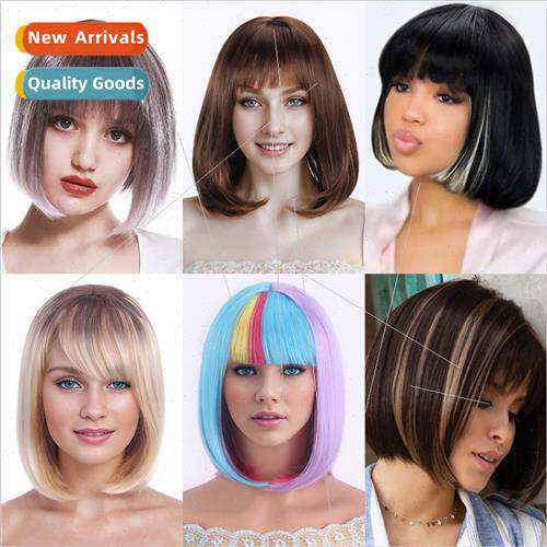 Europe bob wig short hair female black shoulder bob chemical