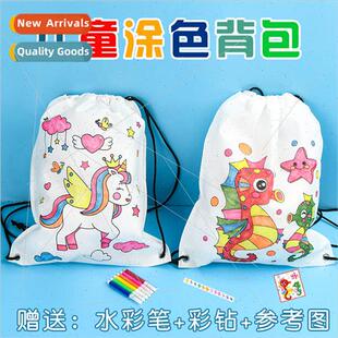 Children graffi canvas backpack diy painting canvas bag blan