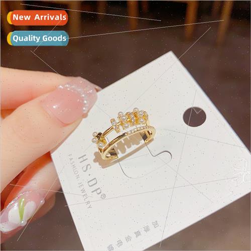 Summer new sweet zirconia double pearl open ring female nich