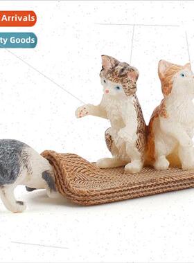 Animal model three pet cats cute hpuppet black whe cat play