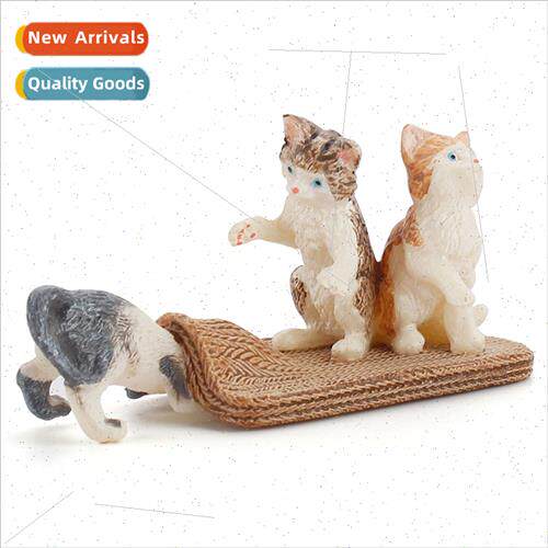 Animal model three pet cats cute hpuppet black whe cat play