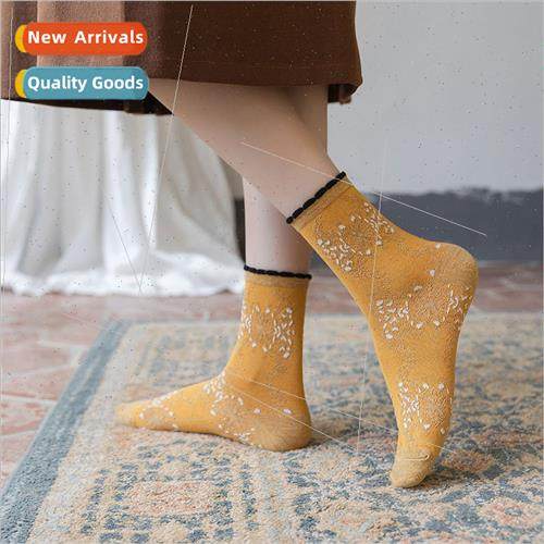 Autumn winter new socks women mid-calf yellow retro wooden e