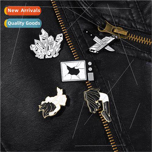 New punk high-grade alloy brooch black whe TV girl skirt mod