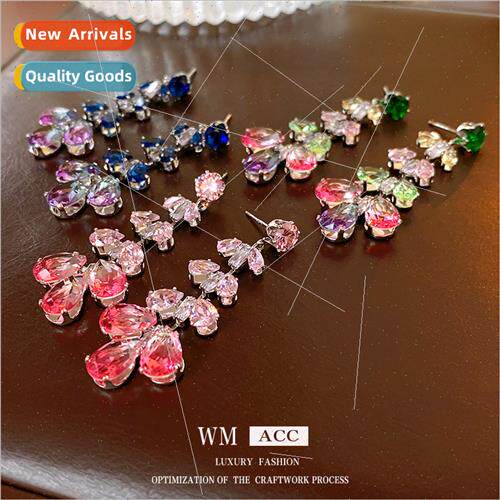 lver needle zirconia colorful flowers tassel earrings Korea