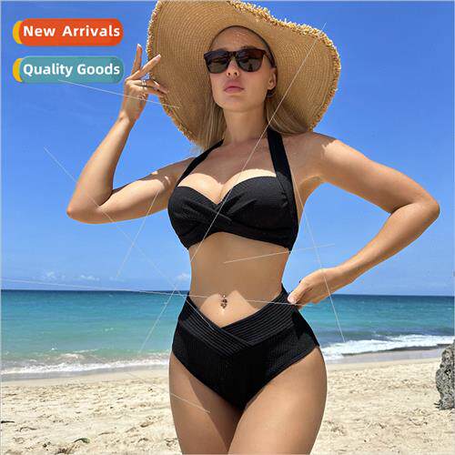 2023 new Europe solid color hard cups gathered tie back sexy