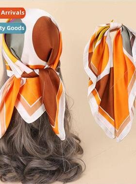 Spring Summer Satin Small lk Scarf mulation lk Patchwork Sca