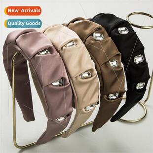 Vintage pleated satin fabric diamonds hair bands female fash