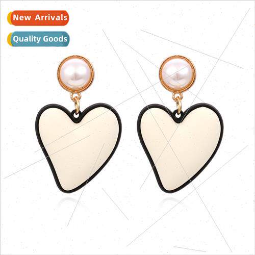 Exaggerated pearl love heart earrings earrings temperament w