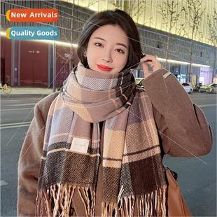 female fall thickened new plaid scarf Korean 2023 winter