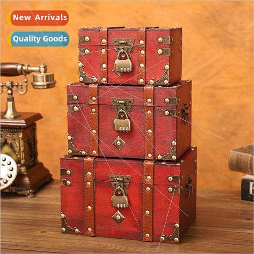 Retro Box Wooden Square Jewelry Box Wooden Retro Box Props S