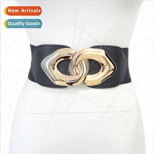 Metal Double Elastic Belt Stch Slim Waistband Women Buckle