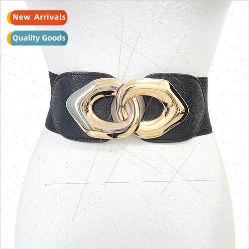 Women Belt Slim Metal Double Buckle Waistband Stch Elastic S