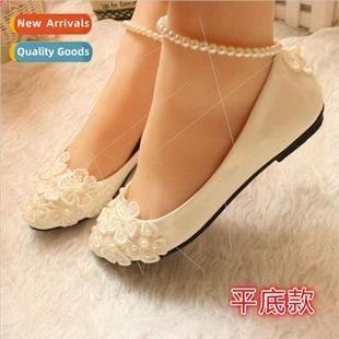 plus anklet women flat size shoes dress wedding pearl Whe