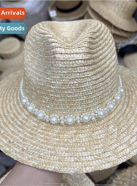 The new fashion pearl straw hat flat cap straw concave model