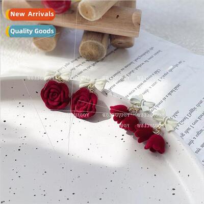 Flocking bow bell earrings fall winter new plush earrings sw