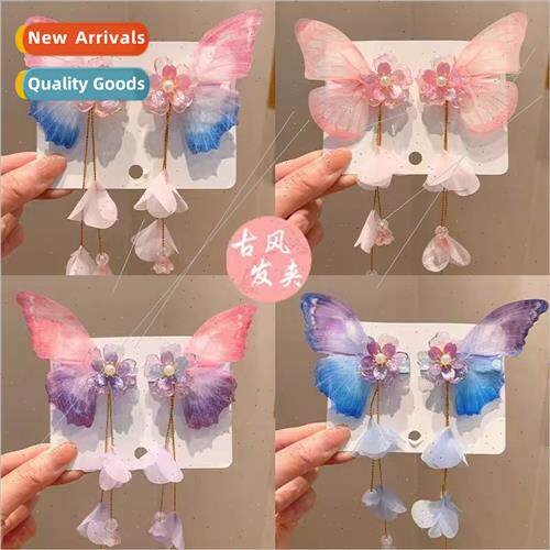 New children gradient bow hair clips girls ancient wind hair