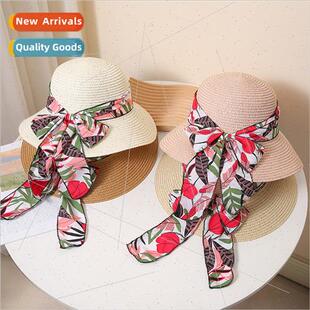 2023 summer fluttering bow ladies straw hat sunscreen sunscr