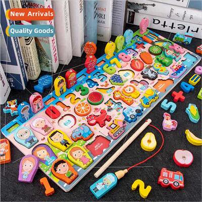 Wooden children educational logarhmic board fishing traffic