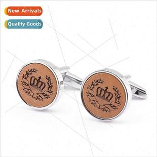 Crown Round Eco friendly mach Cufflinks log Wooden