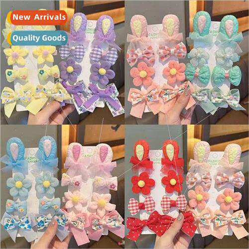 Bow hair clips fabric embroidery flowers hairpin girls bangs