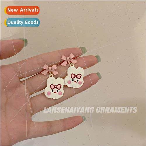 Super sweet pink bow bunny earrings cute cartoon sweet earri